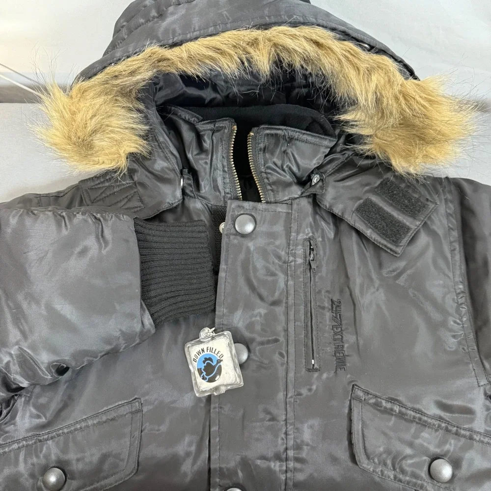 Vintage Kmart Extreme Limit Kids Black Down Filled Hooded Bomber Jacket 4/5‎